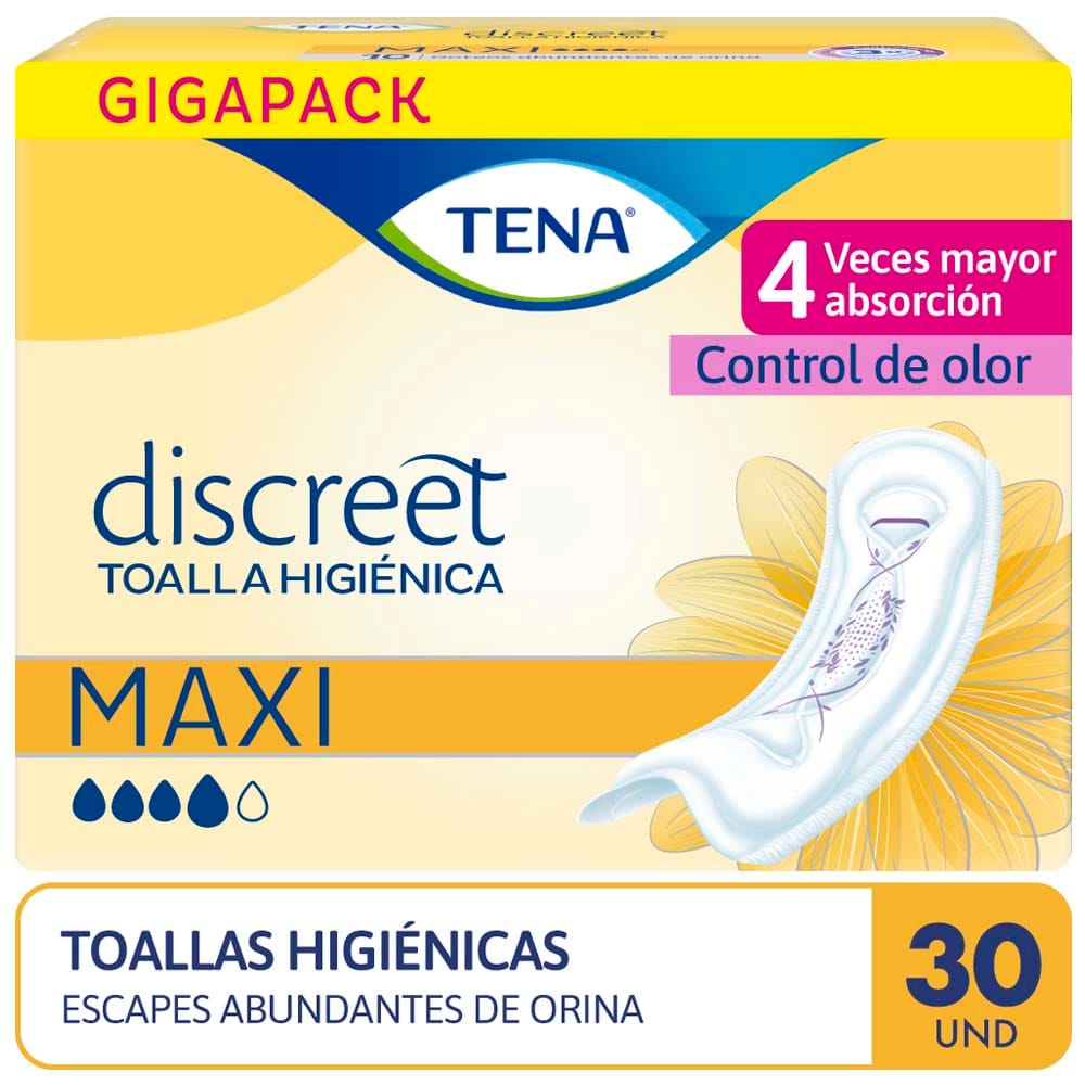 Toallas Higiénicas TENA Discreet Maxi Paquete 30un