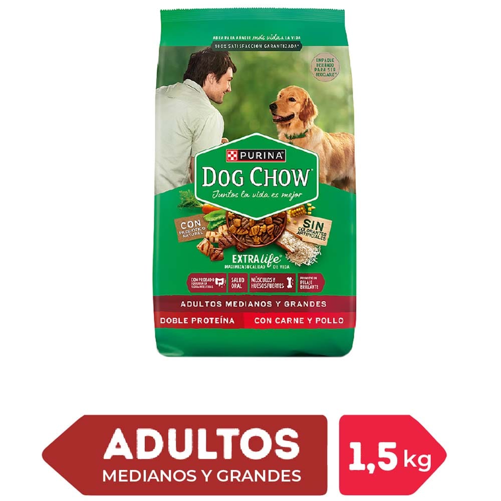 Alimento para Perro DOG CHOW Adulto Medianos y Grandes Sabor Carne y Pollo Bolsa 1.5Kg