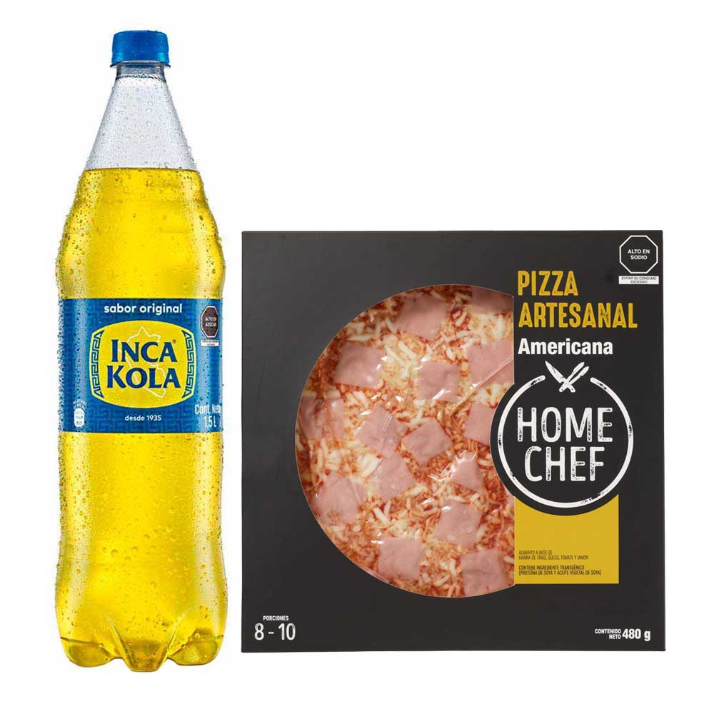 Pack Pizza Americana Familiar HOME CHEF 1un + Gaseosa INCA KOLA Botella 1.5L