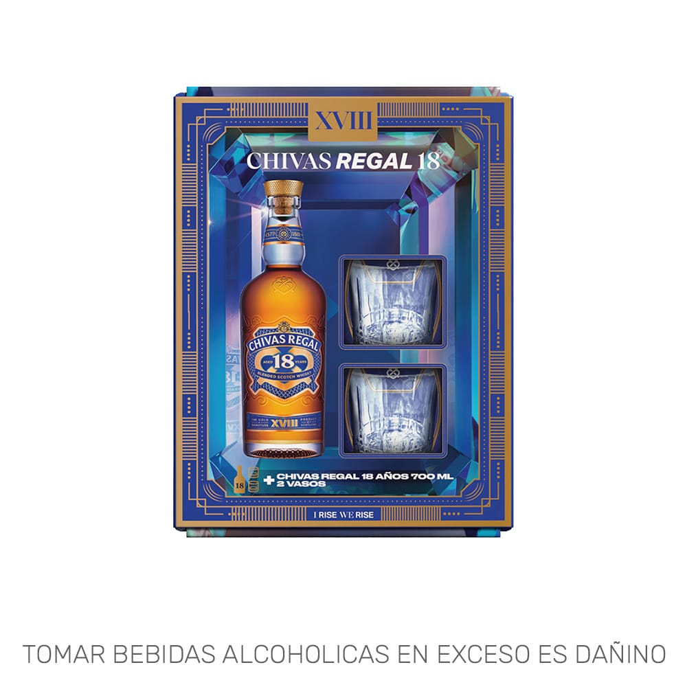 Pack Whisky CHIVAS REGAL 18 Años Botella 700ml + 2 Vasos