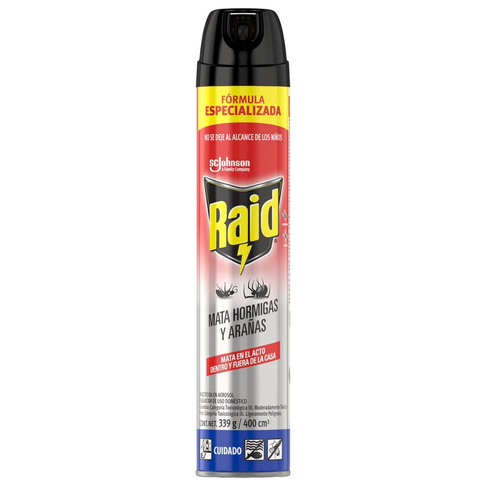 Insecticida en Aerosol RAID Hormiga y Arañas Frasco 400ml