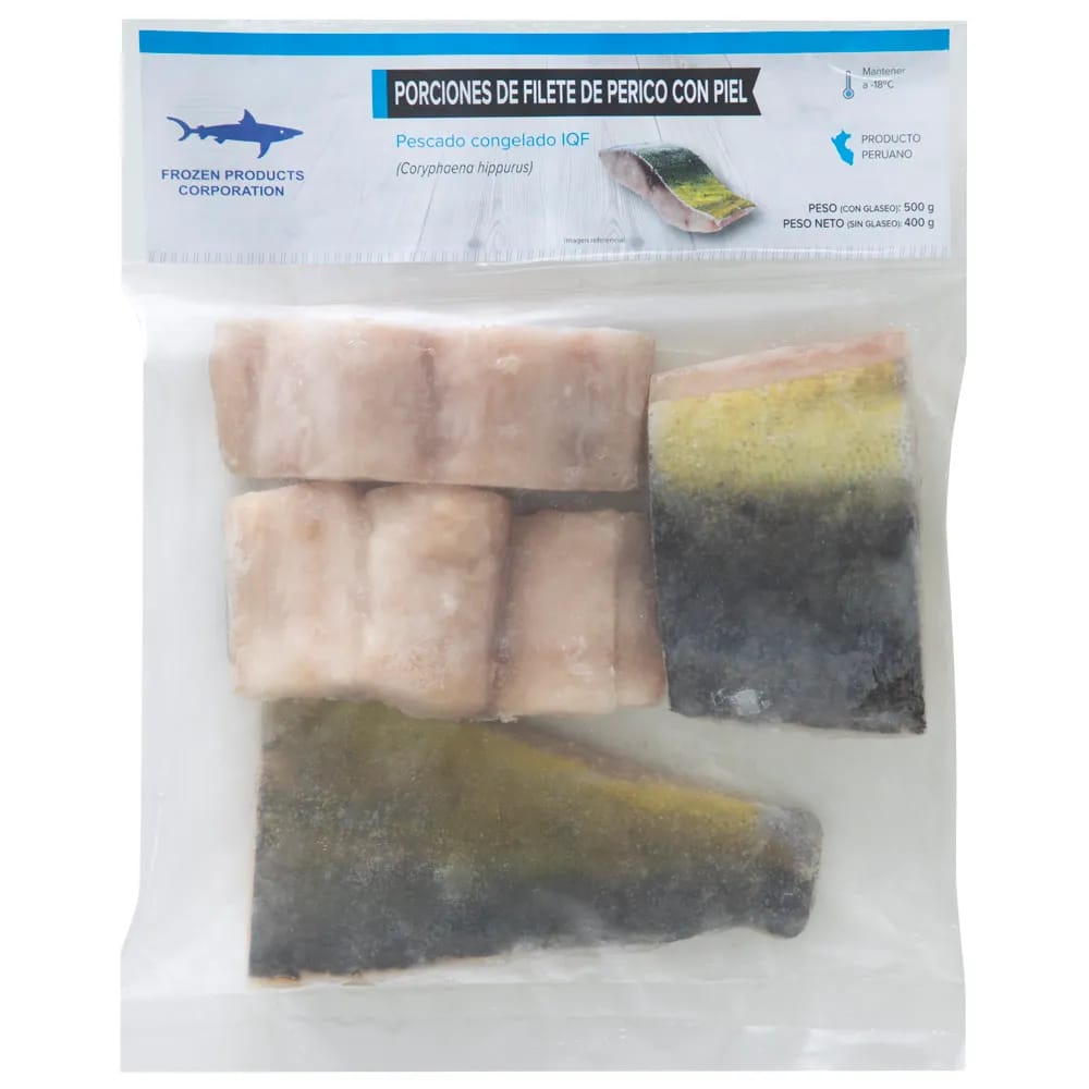 Porciones de Filete Perico FROZEN con Pellejo Bolsa 500g
