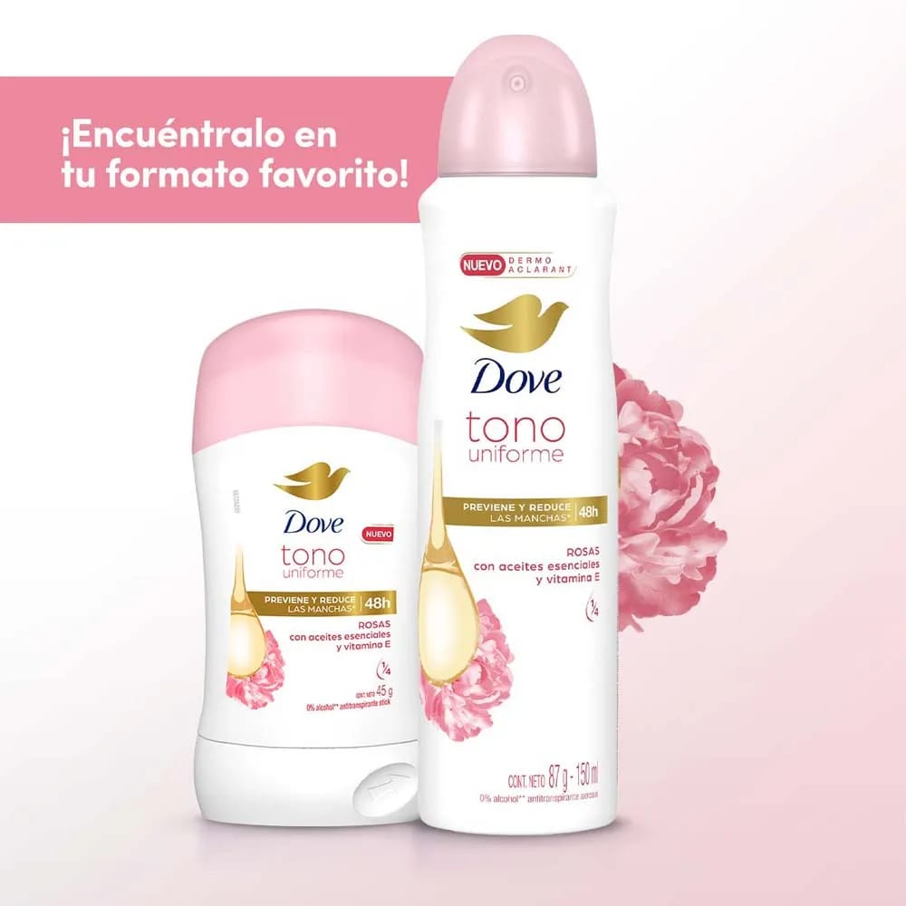 Desodorante para Mujer en Barra DOVE Tono Uniforme Rosas Frasco 45g