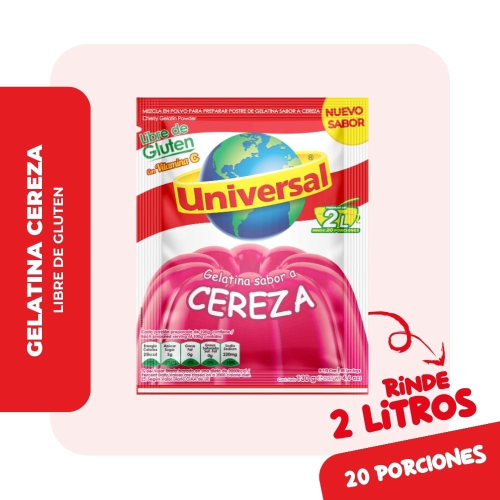 Gelatina UNIVERSAL Sabor a Cereza Bolsa 130g