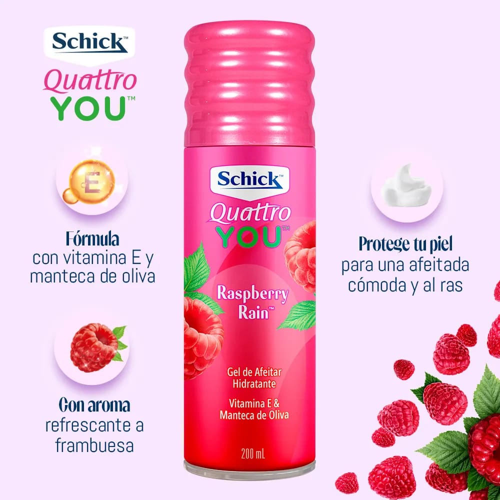 Gel de Afeitar SCHICK Quattro Raspberry Rain Frasco 200ml