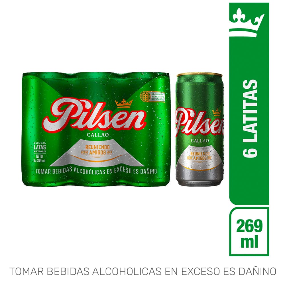 Cerveza PILSEN Callao Lata 269ml Paquete 6un