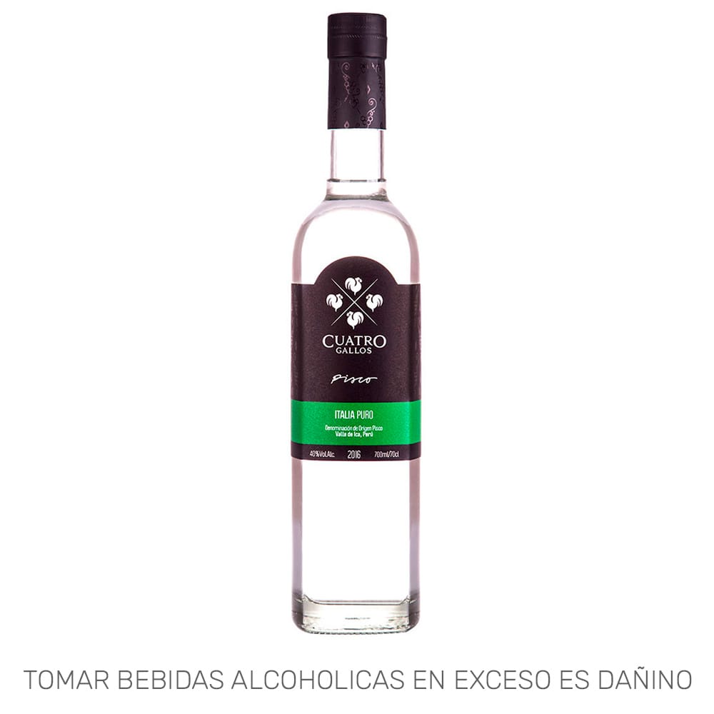 Pisco CUATRO GALLOS Puro Italia Botella 700ml