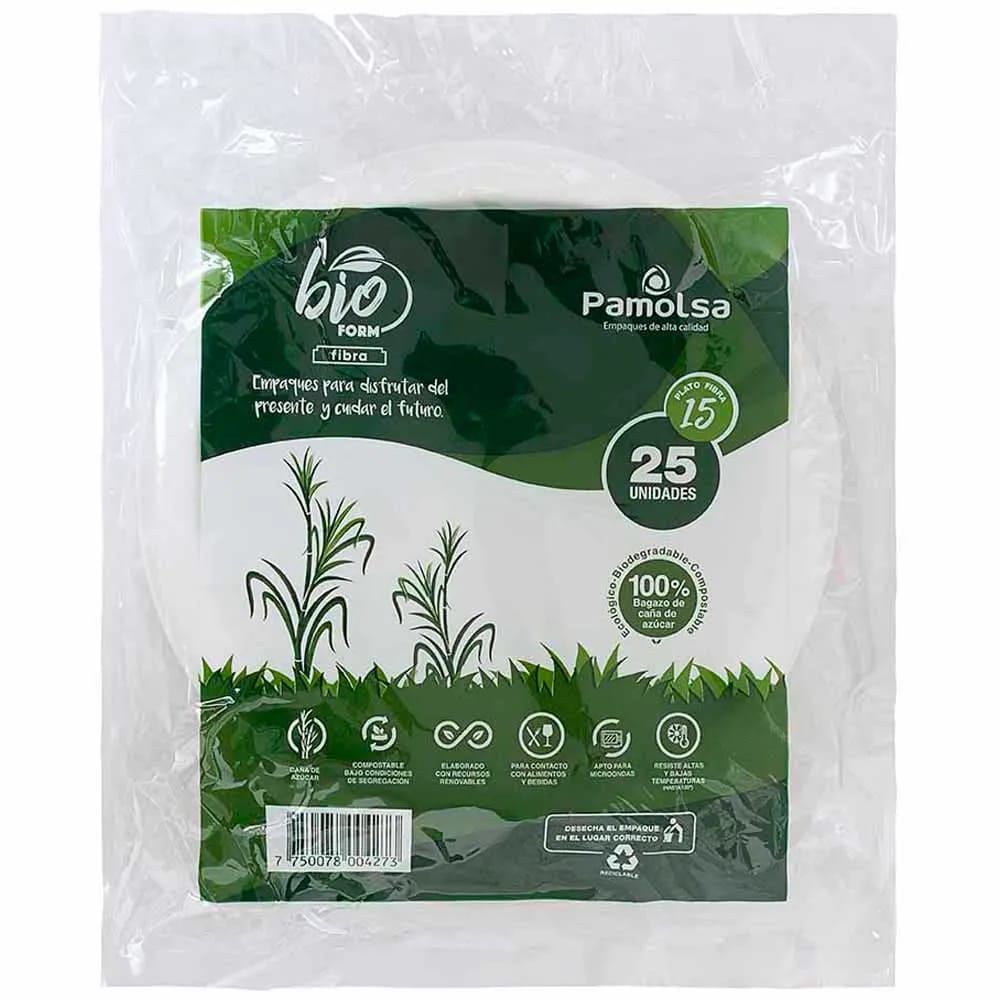 Plato Descartable PALMOSA Bio Fibra 15 cm Paquete 25un