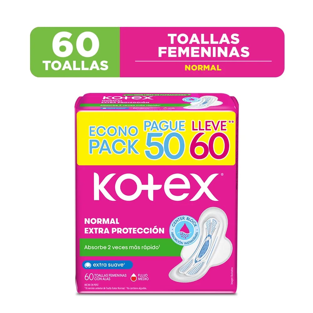 Toalla Higiénica KOTEX Normal Paquete 60un