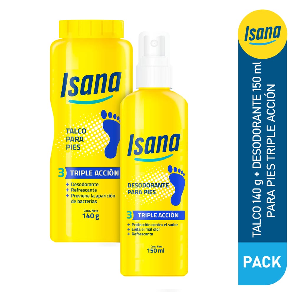 Talco para Pies ISANA Triple Acción Frasco 140g + Spray Frasco 150ml