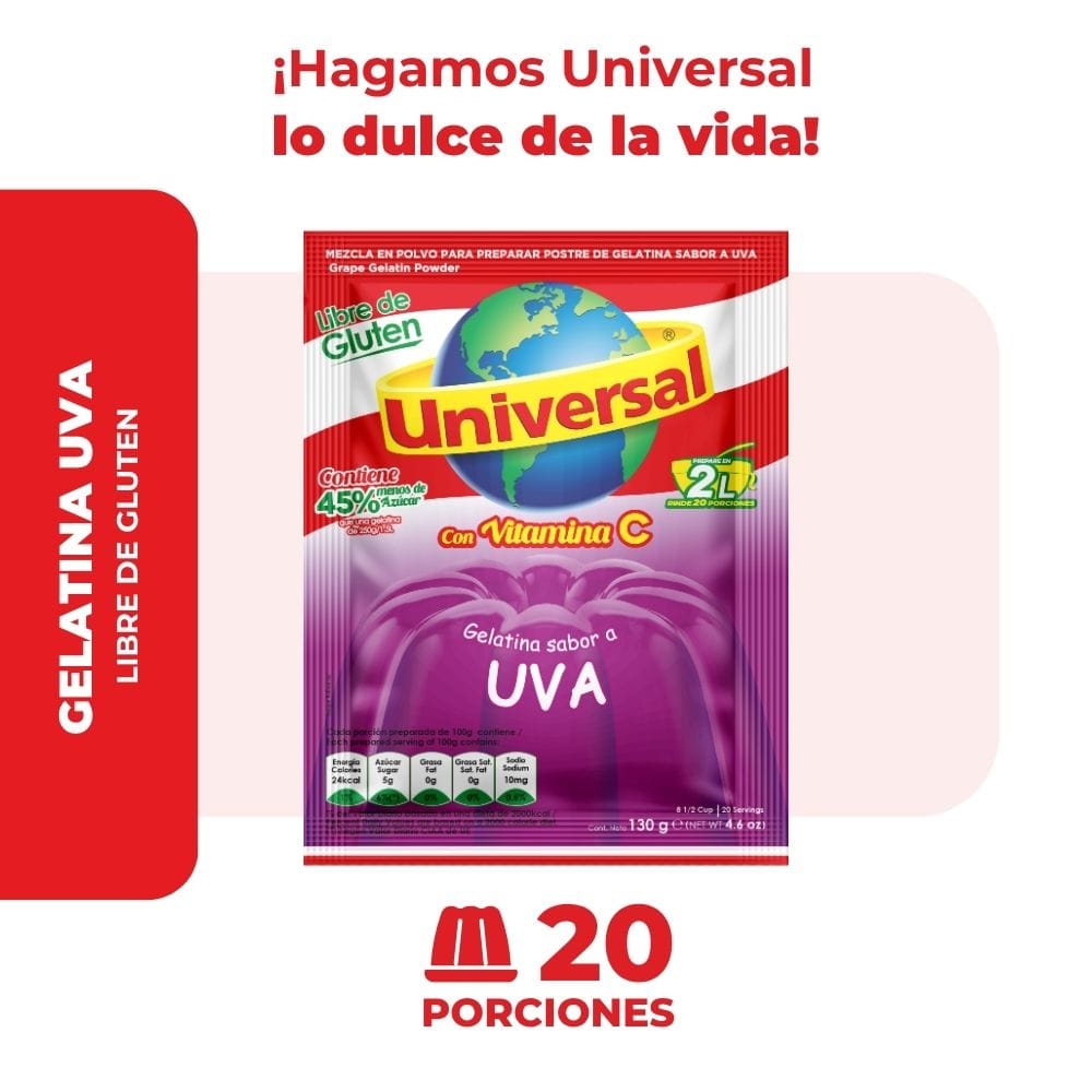 Gelatina UNIVERSAL Sabor a Uva Bolsa 130g