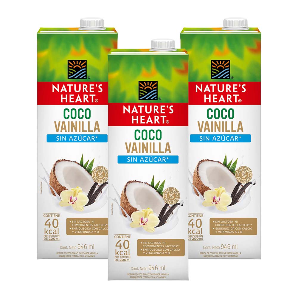 Pack Bebida de Coco y Vainilla NATURE'S HEART sin Azúcar Caja 946ml x 3un