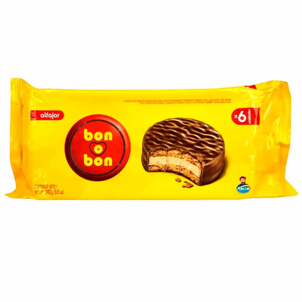 Chocolate BON O BON Alfajor con relleno Paquete 6Un