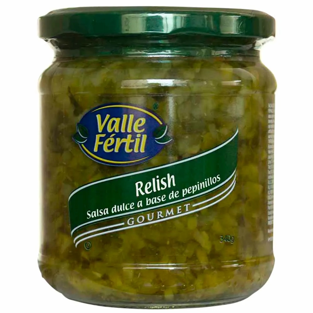 Salsa Dulce a Base de Pepinillos VALLE FERTIL Relish Gourmet Frasco 340g