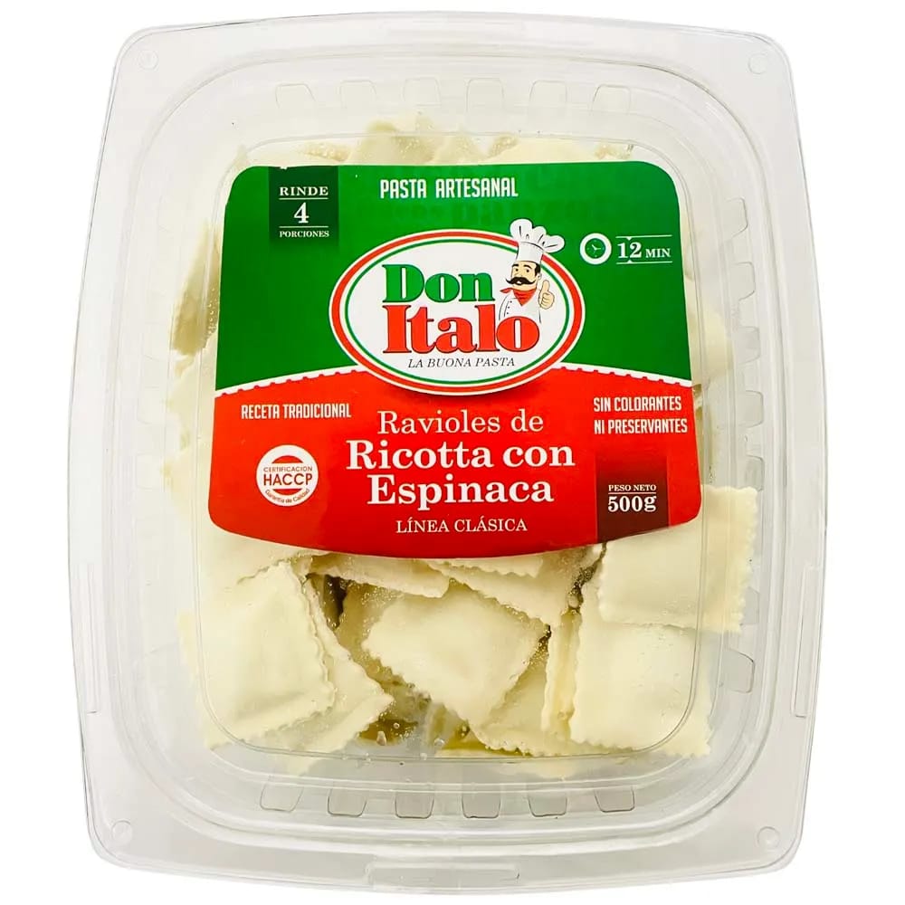 Ravioles DON ITALO De Ricotta con Espinaca Bandeja 500g