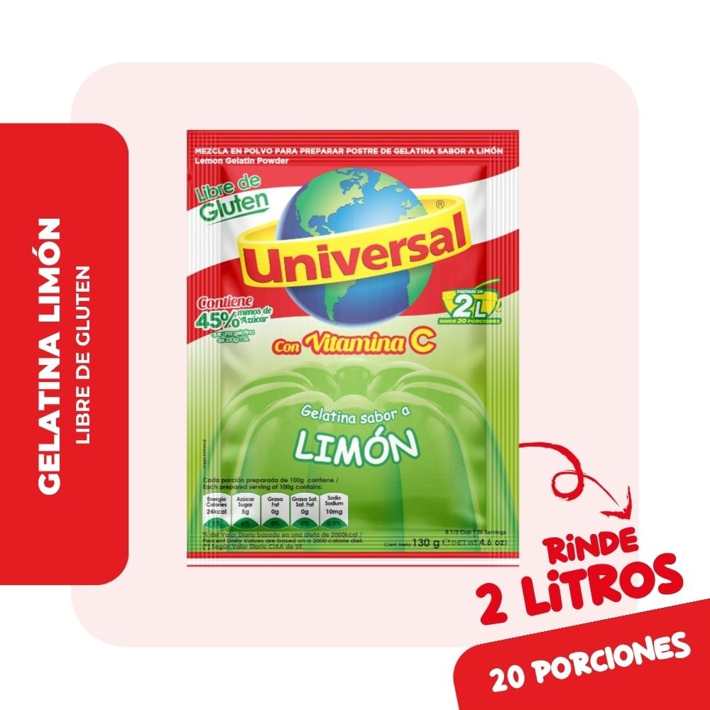 Gelatina UNIVERSAL Sabor a Limón Bolsa 130g