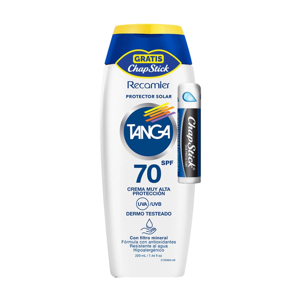 Protector Solar Facial TANGA SPF70 Botella 220ml + Chapstick
