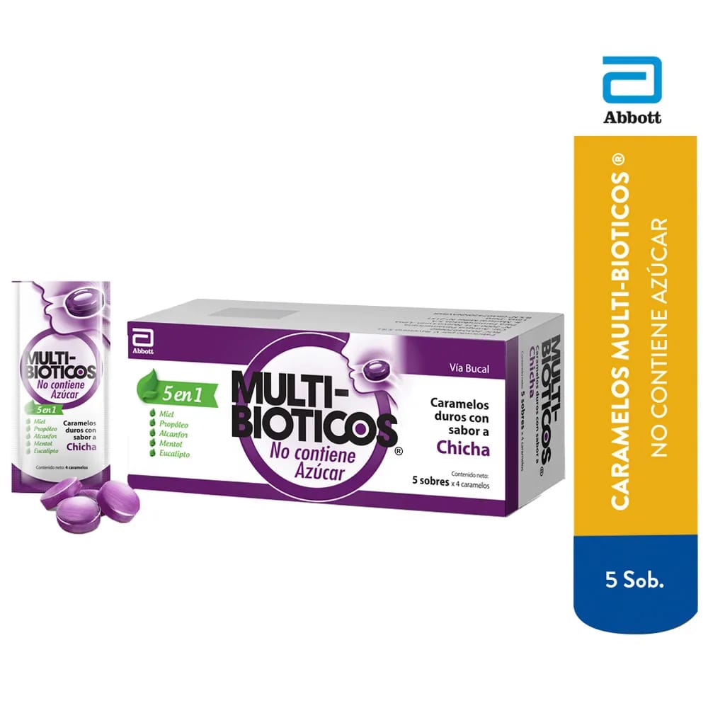 Caramelos MULTIBIOTICOS Duros sin Azúcar con Sabor a Chicha Caja 5un