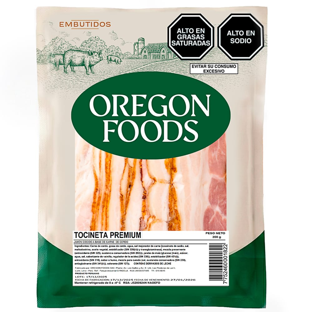 Tocineta Premium OREGON FOOD'S Paquete 200g
