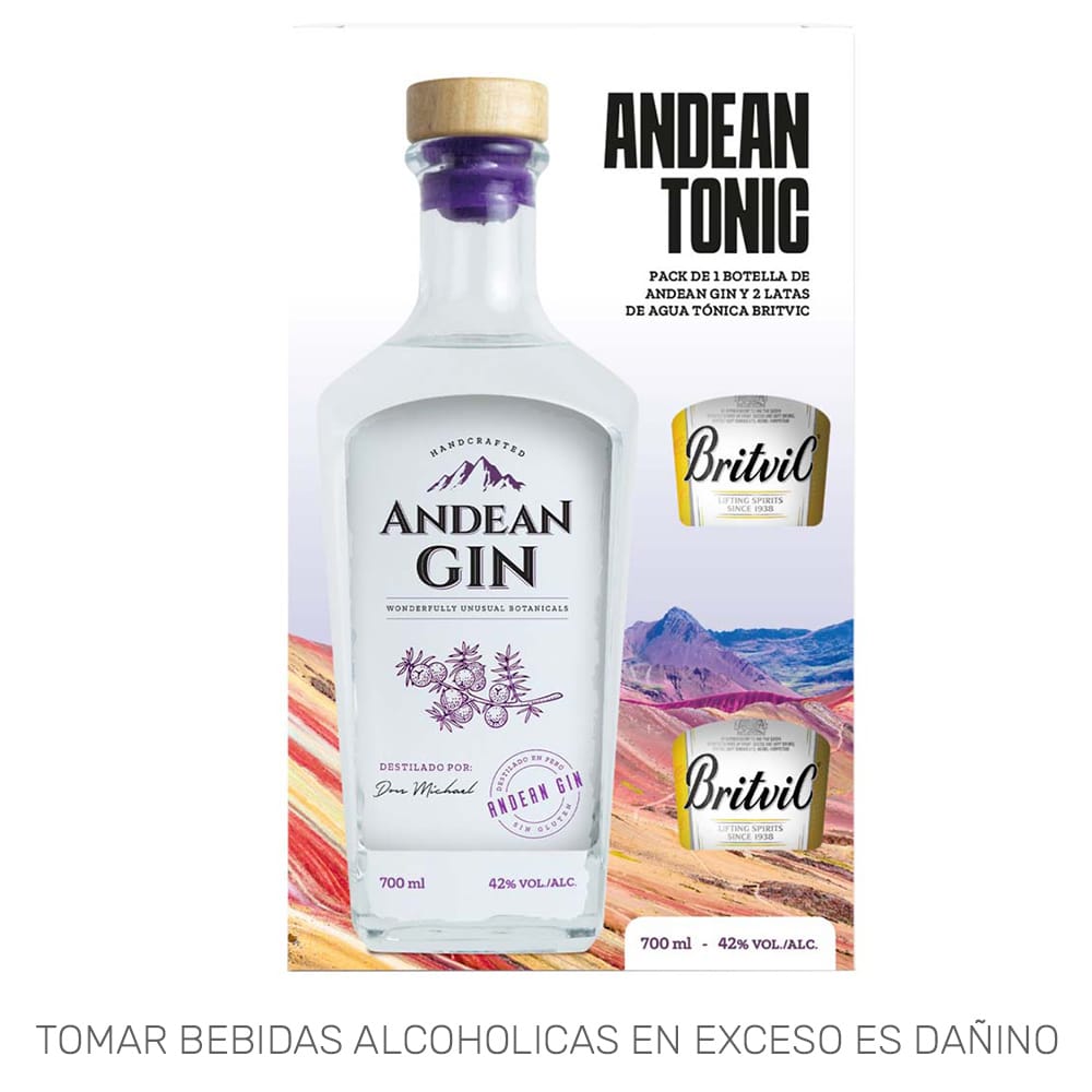 Pack Vodka ANDEAN Botella 700ml + Ginger Ale BRITVIC Lata 150ml Paquete 2un