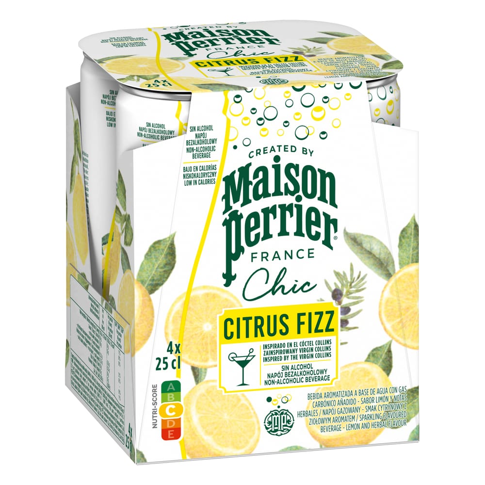 Agua Mineral con Gas MAISON PERRIER Chic Citrus Fizz Lata 250ml Pack 4un