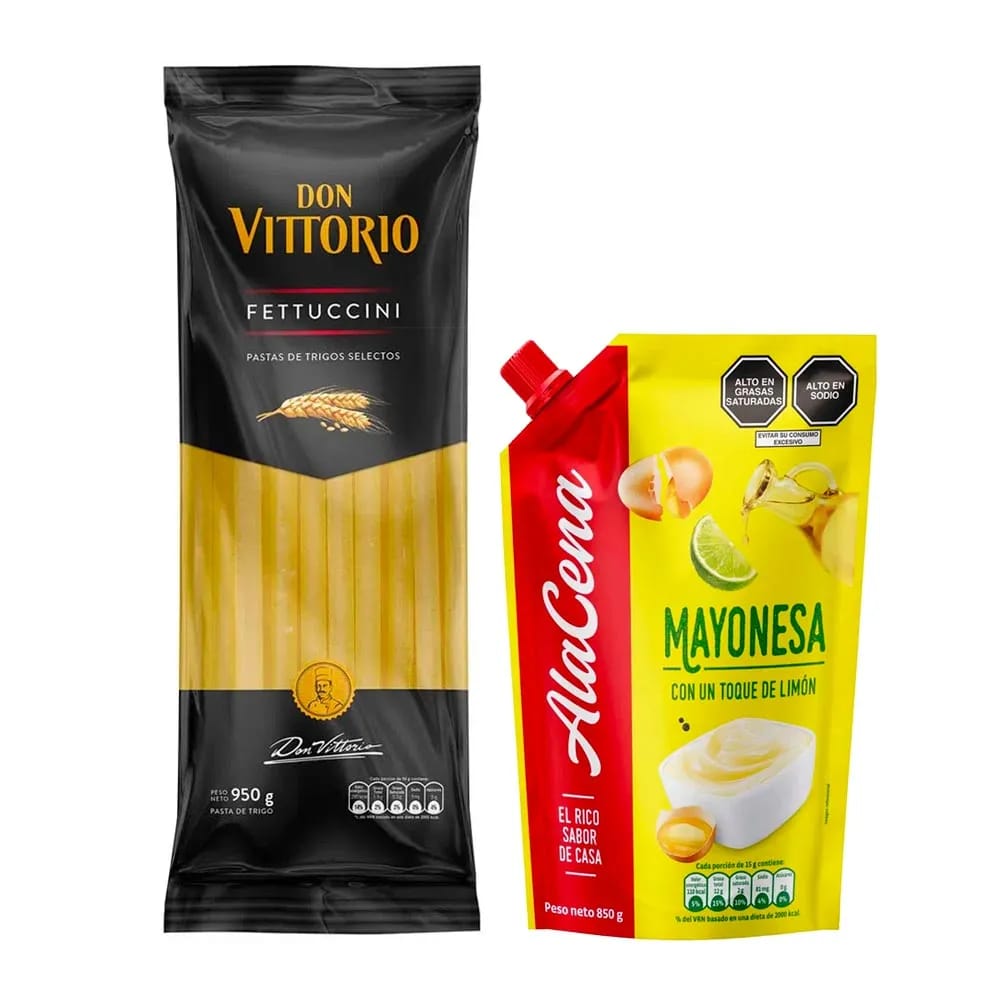 Pack Mayonesa ALACENA Doypack 850gr + Fideos Fettuccini DON VITTORIO Bolsa 950gr