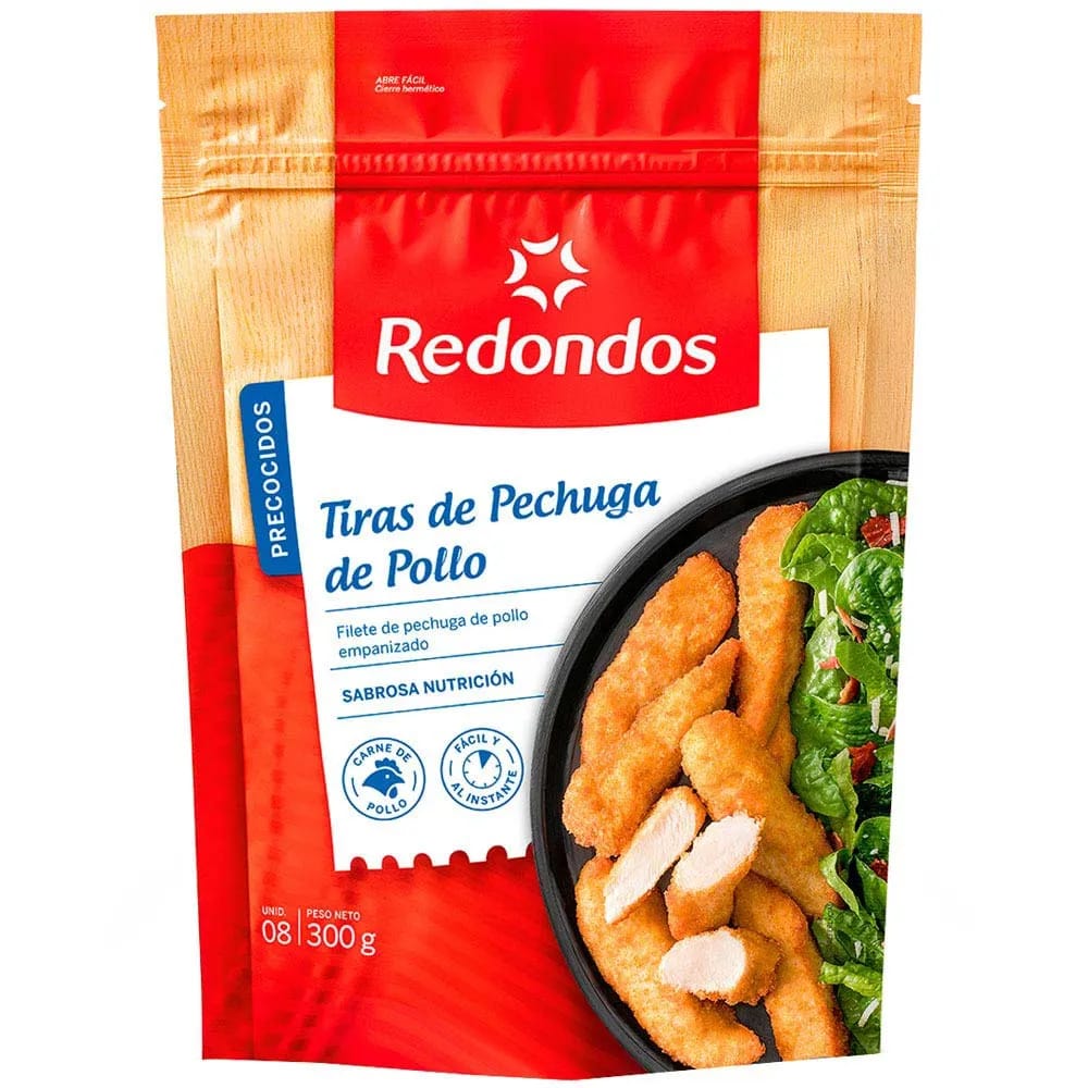 Tiras de Pechuga de Pollo Empanizados REDONDOS Bolsa 300g