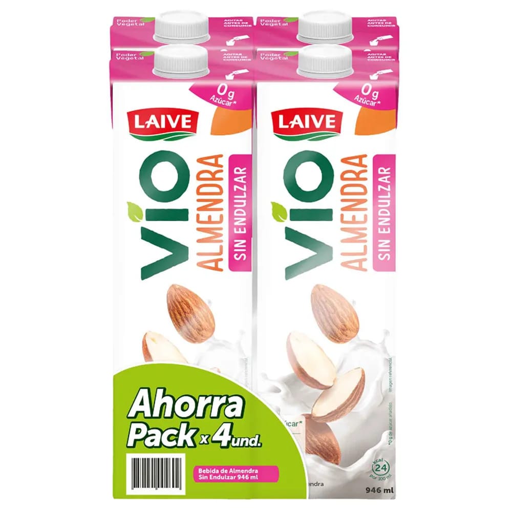 Bebida de Almendras sin Endulzar LAIVE Vio Caja 946ml Paquete 4un