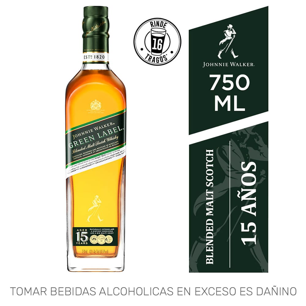 Whisky JOHNNIE WALKER Green Label Botella 750ml
