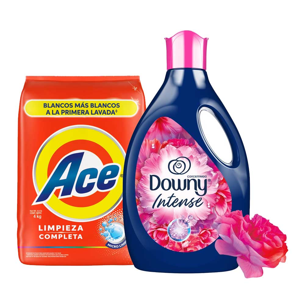 Pack Detergente en Polvo ACE Limpieza Completa Bolsa 4Kg + Suavizante DOWNY Floral Botella 2600ml