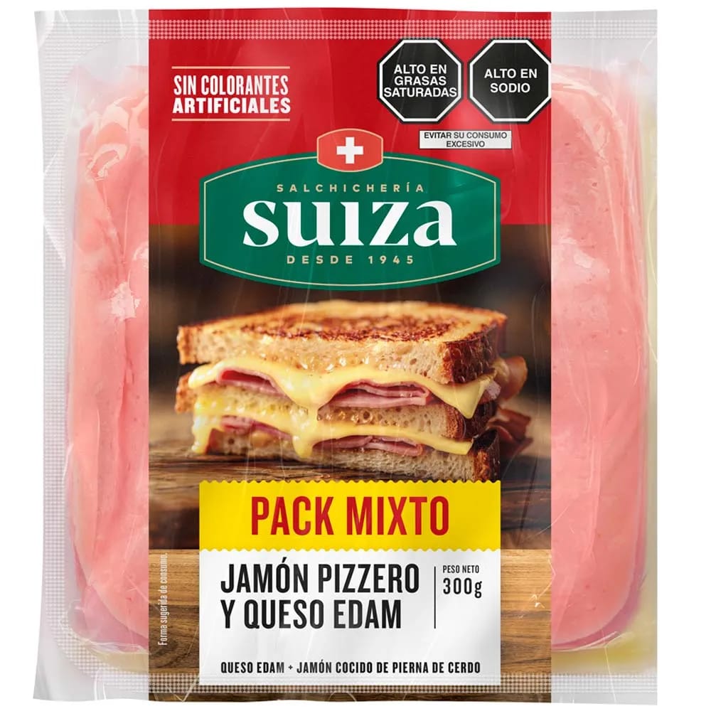 Pack Mixto Jamón Pizzero + Queso Edam SUIZA Paquete 2un Bolsa 300g
