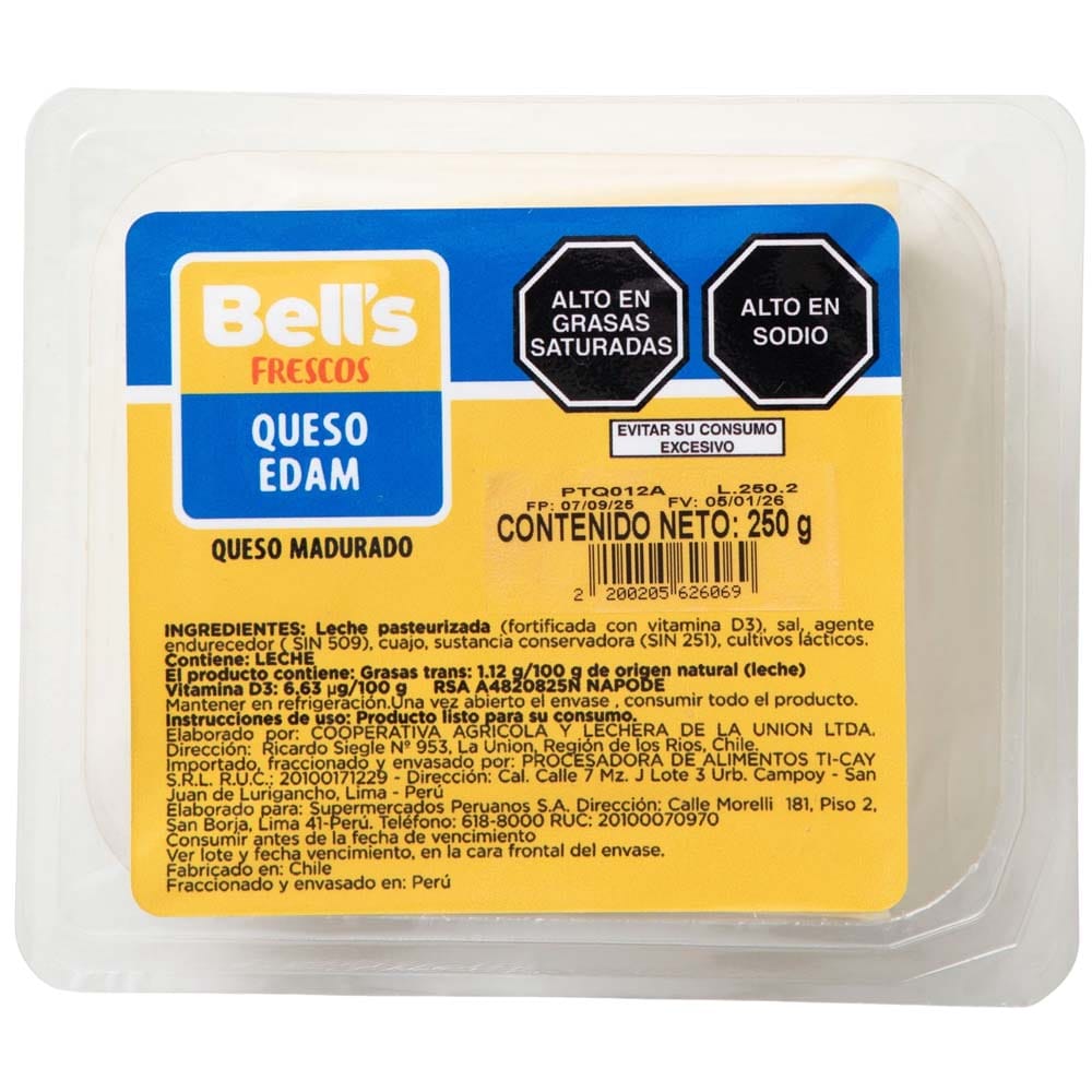 Queso Edam Laminado BELL'S FRESCOS Paquete 250g
