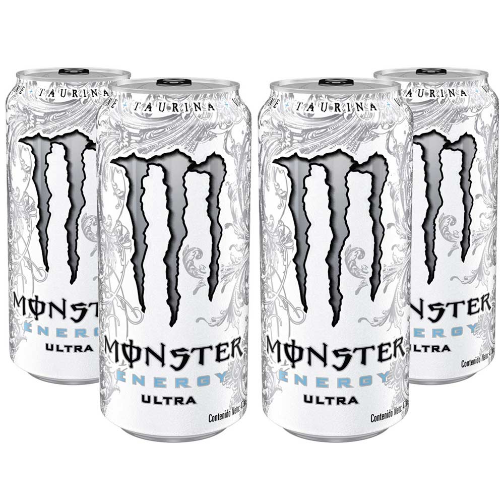 Pack Bebida Energizante MONSTER Ultra Lata 473ml Paquete 4un