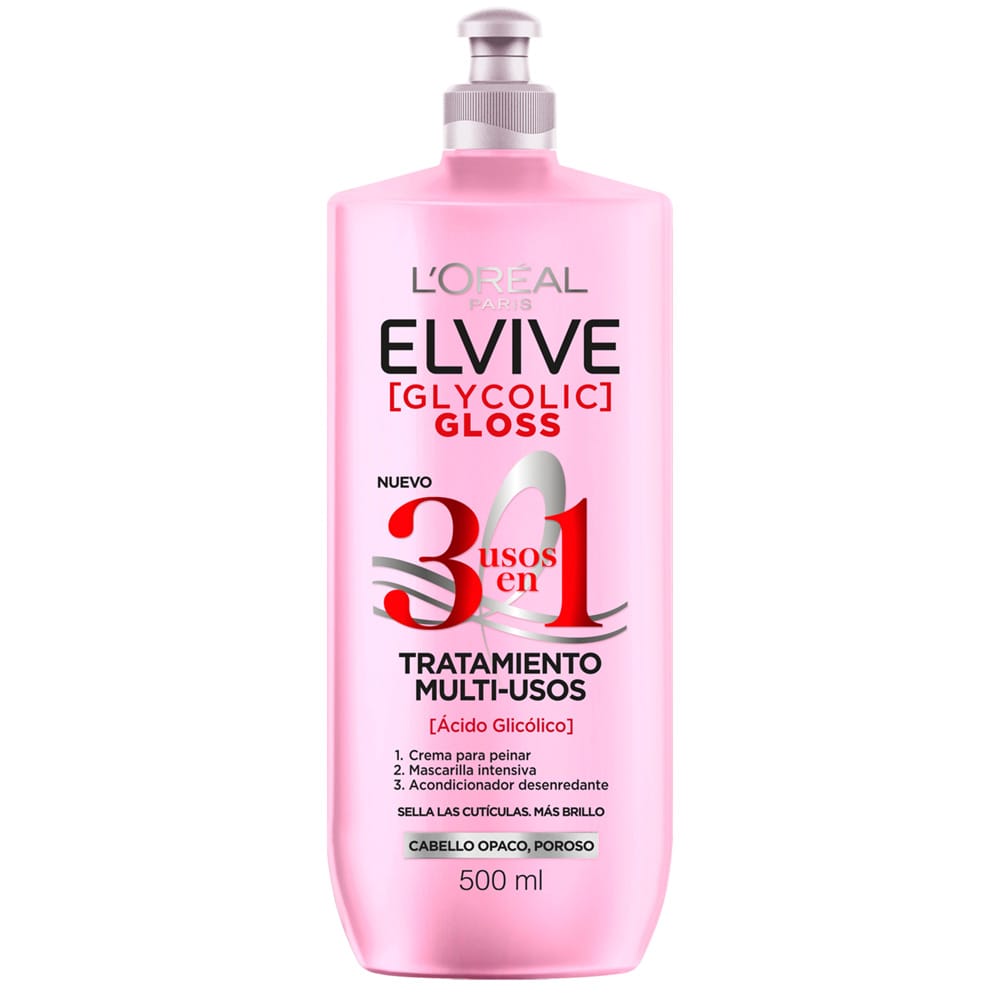 Mascarilla de Tratamiento 3 en 1 ELVIVE Glycolic Gloss Loreal Paris Botella 500ml