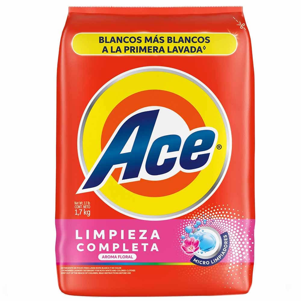 Detergente en Polvo ACE Limpieza Completa Floral Bolsa 1.7Kg