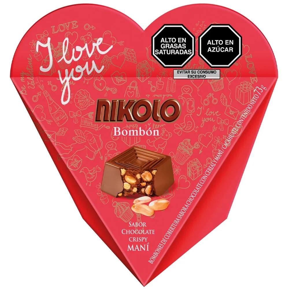 Bombones de Chocolate NIKOLO con Cereal y Maní Caja 73g