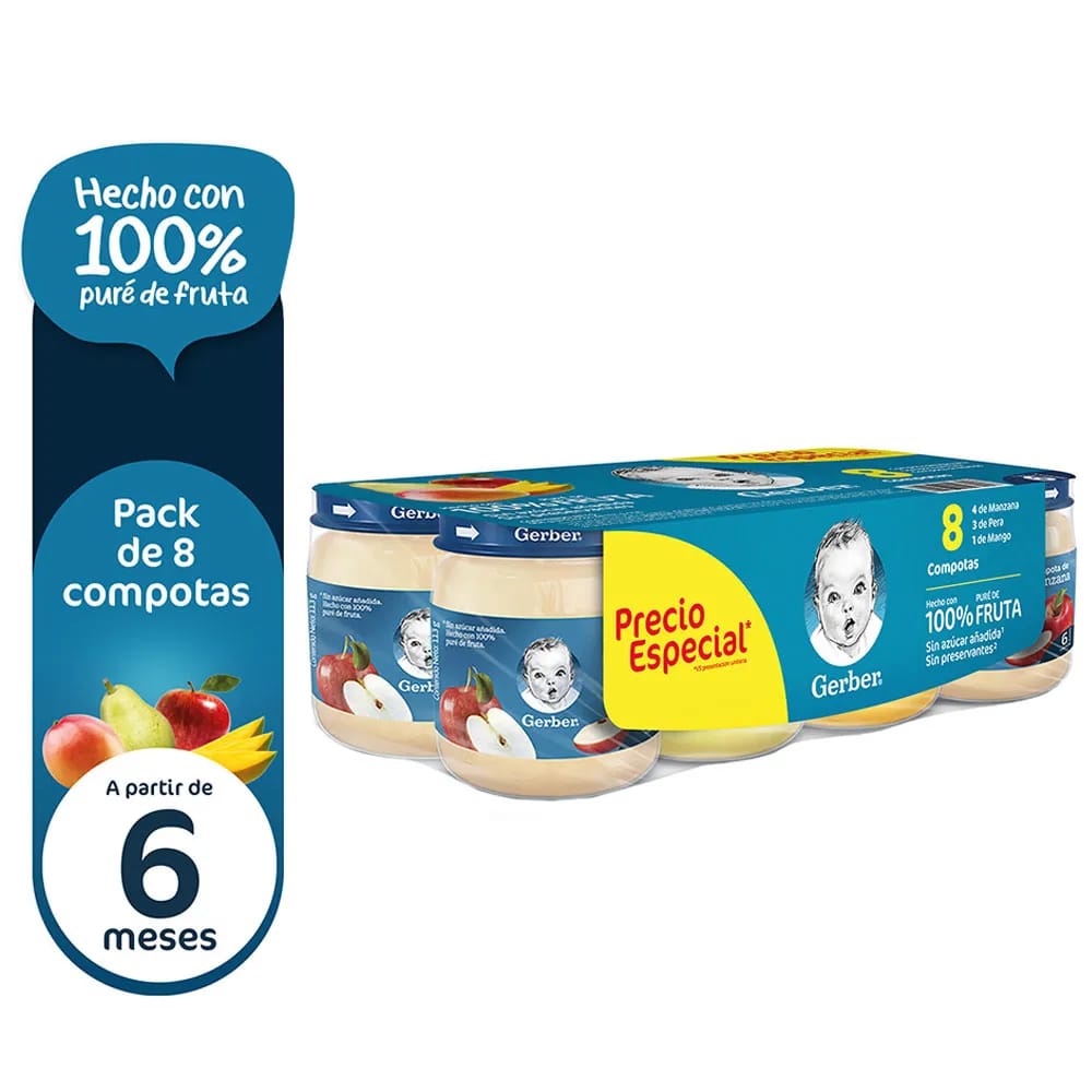 Compota GERBER Varios Sabores Paquete 8un