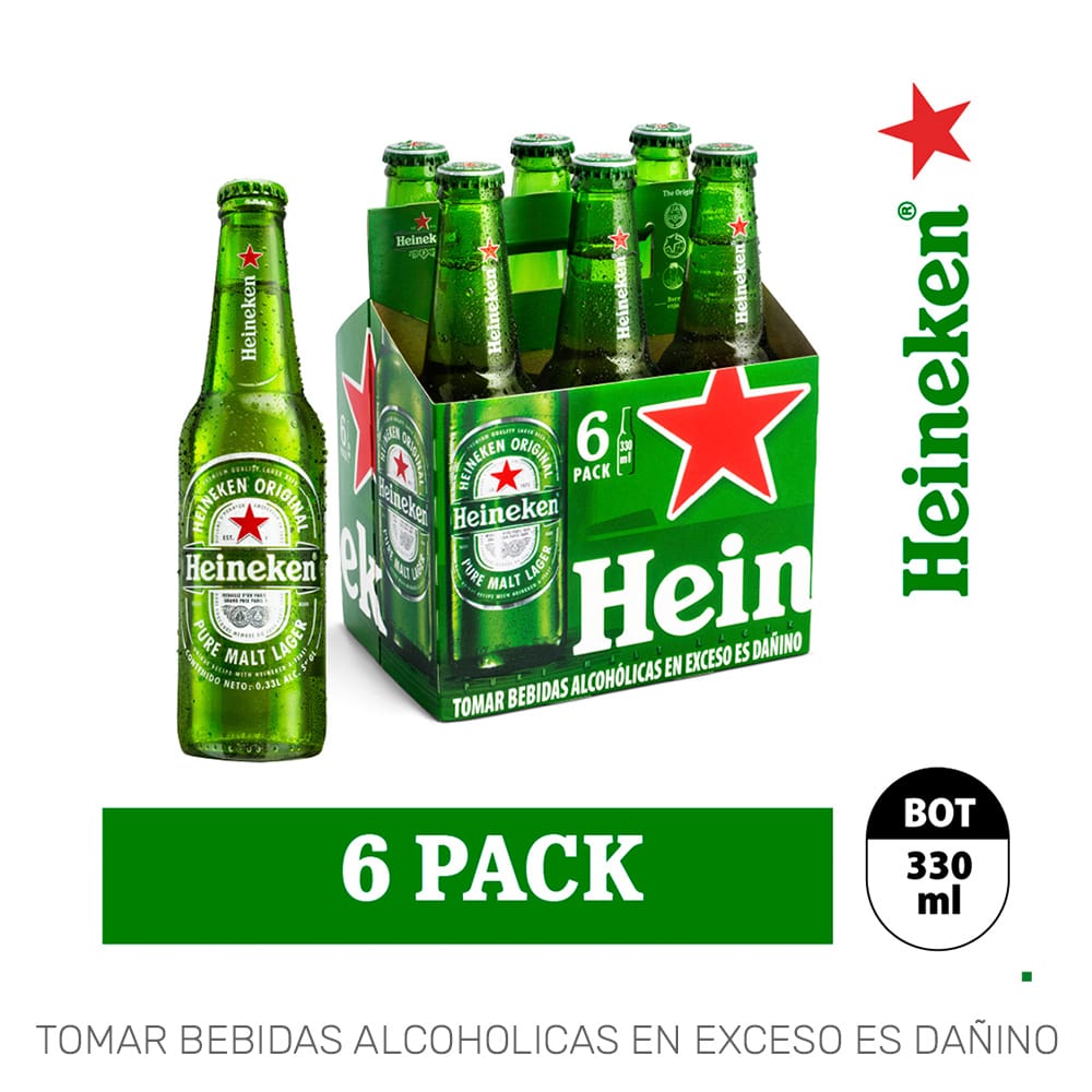Cerveza HEINEKEN Botella 330ml Pack 6un